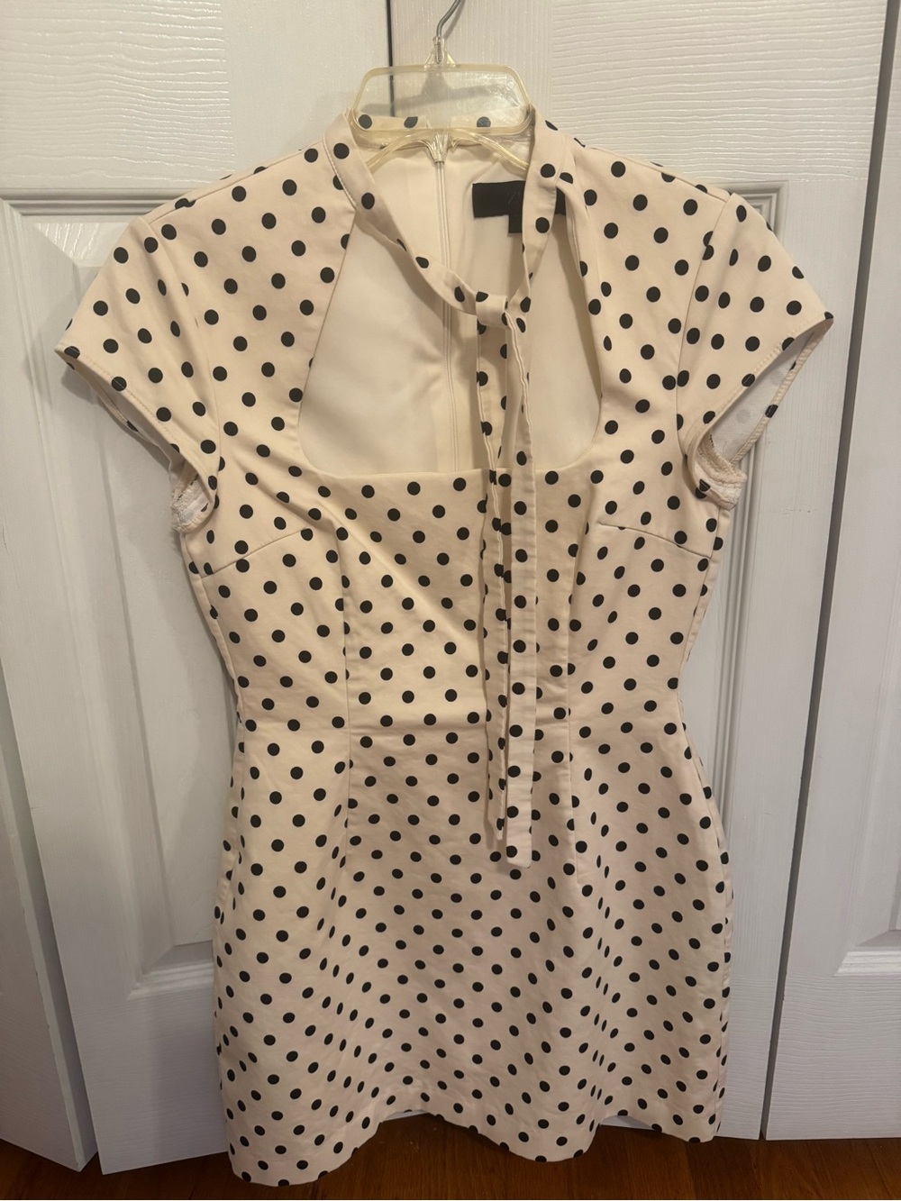 Zara Cream Polka Dot Tie-Neck Mini Dress